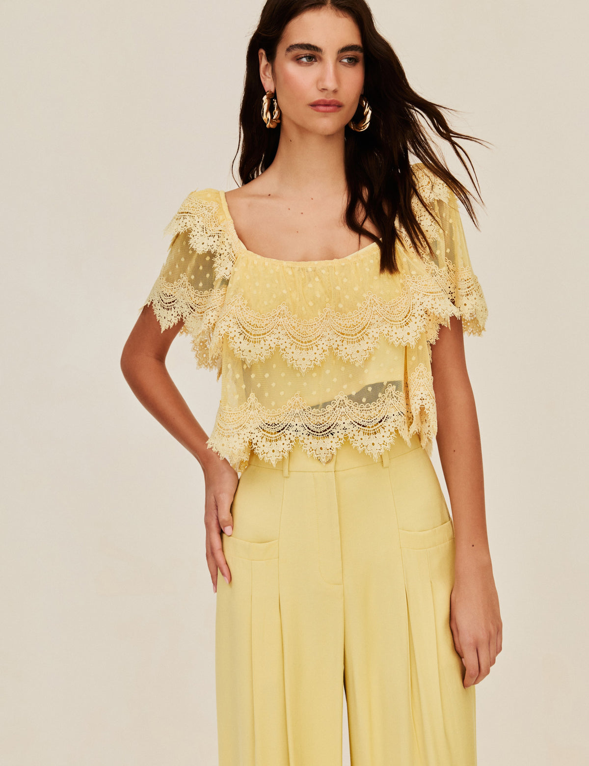 Blusa Tule Poá Renda Moana
