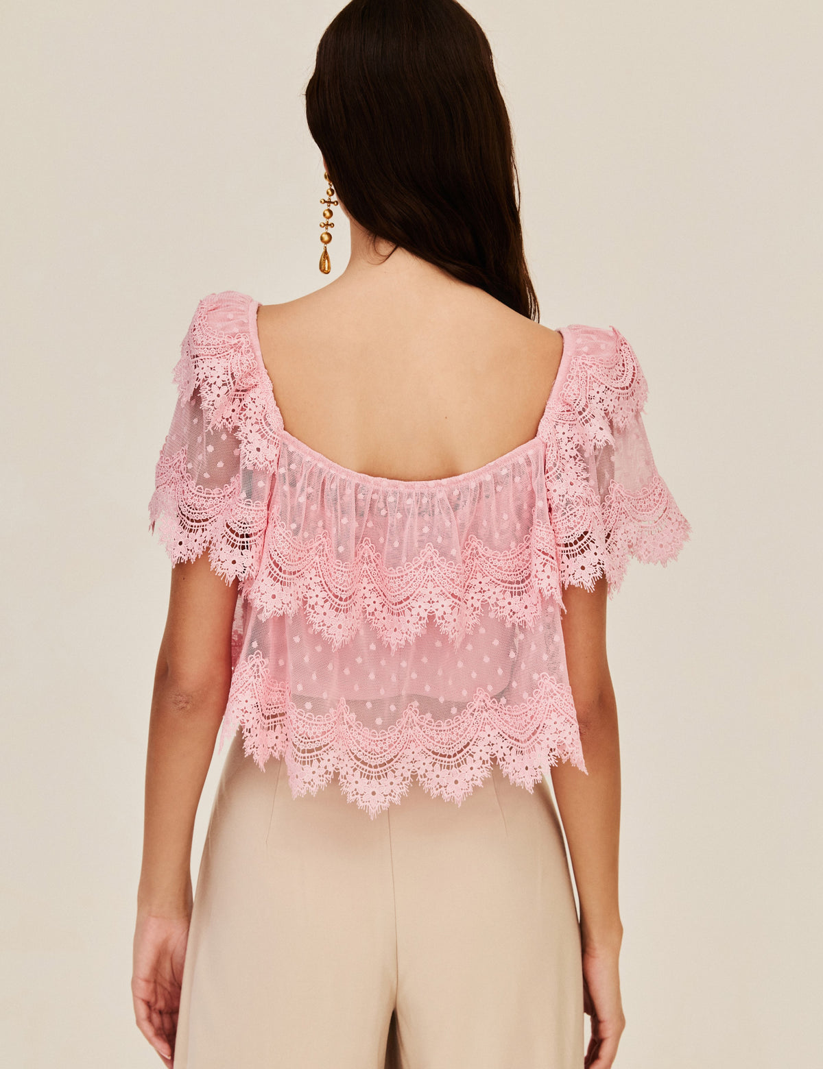 Blusa Tule Poá Renda Moana