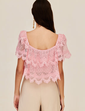 Blusa Tule Poá Renda Moana