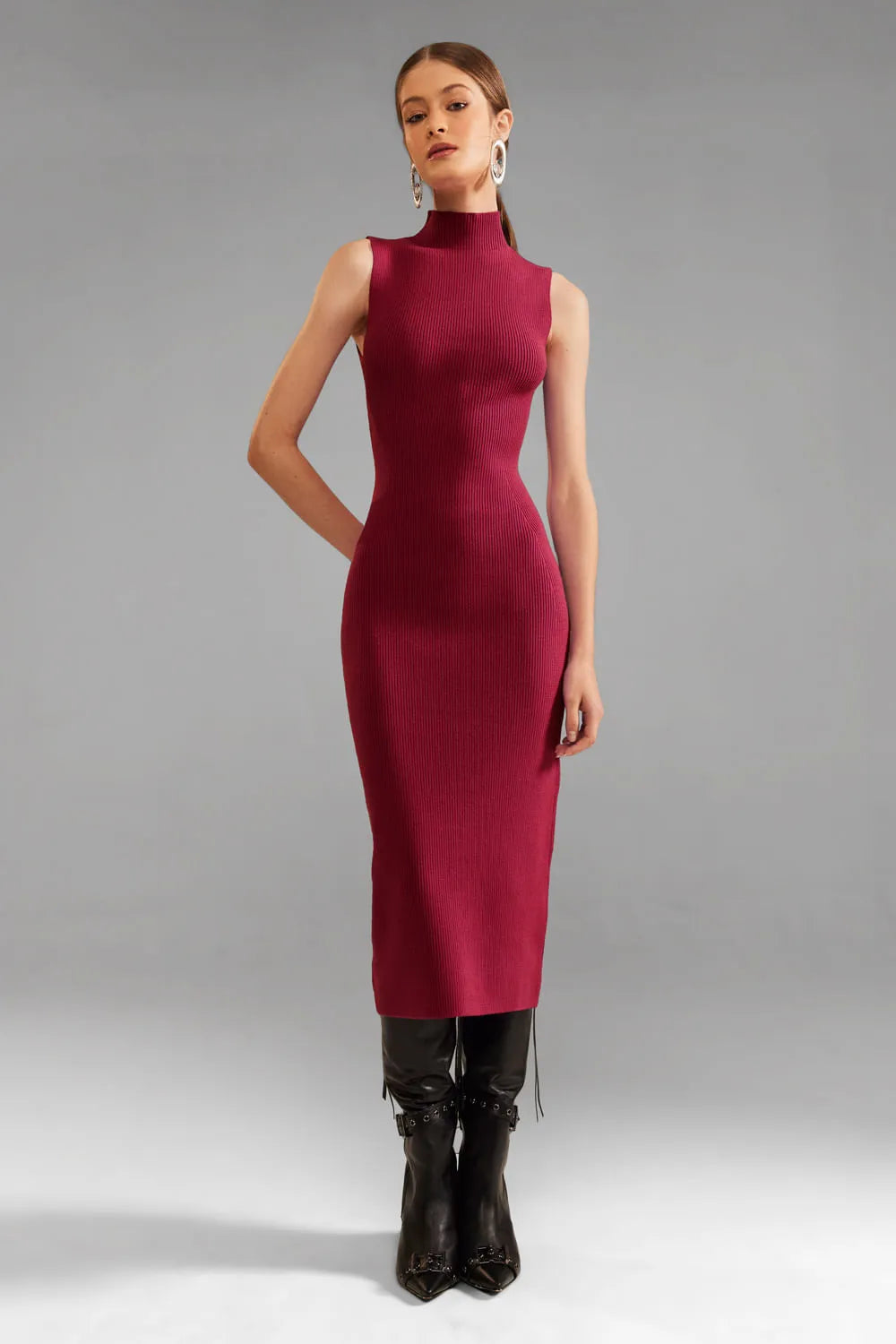 Vestido Tricot Midi Joana Marsala